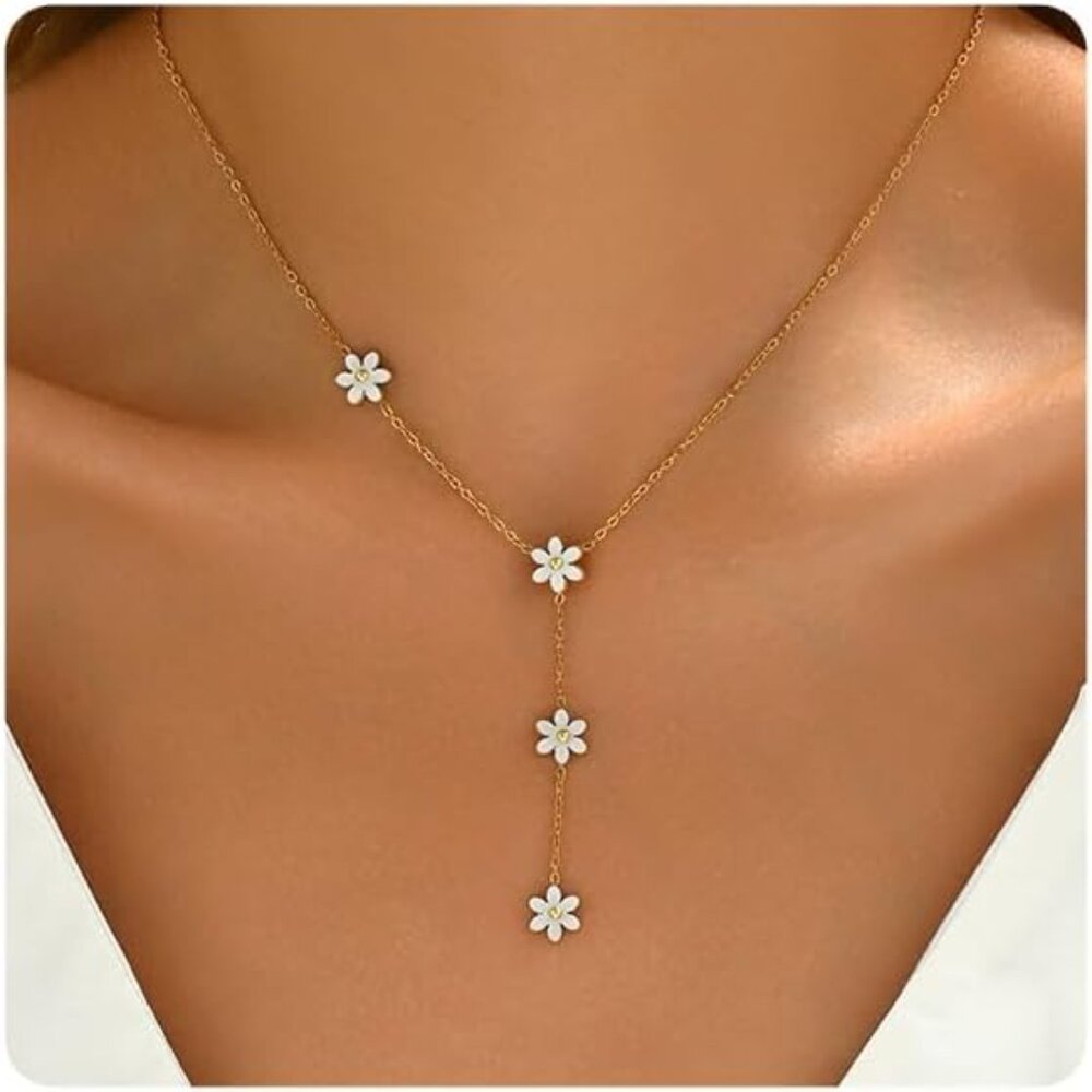 18k Gold Plated Long Lariat Necklace For Women Dainty Gold Y Shaped Pearl Beaded